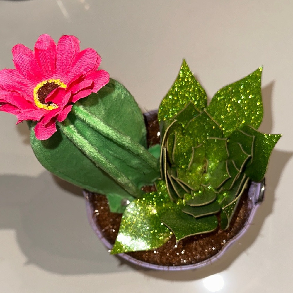 Delia’s Purple Pot with Green Cactus and Pink Flower - Picture 3 of 5